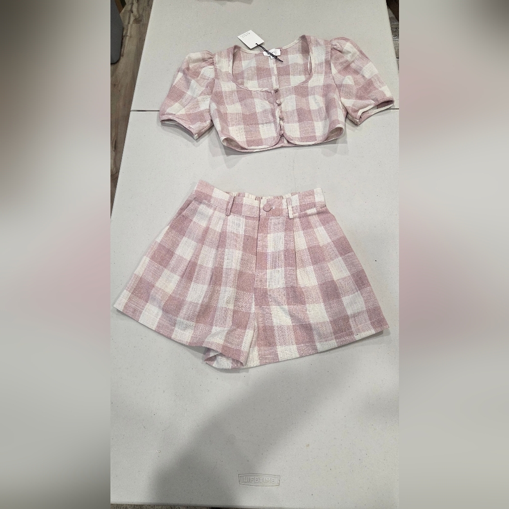 Puff Sleeve Top and Shorts Gingham Set